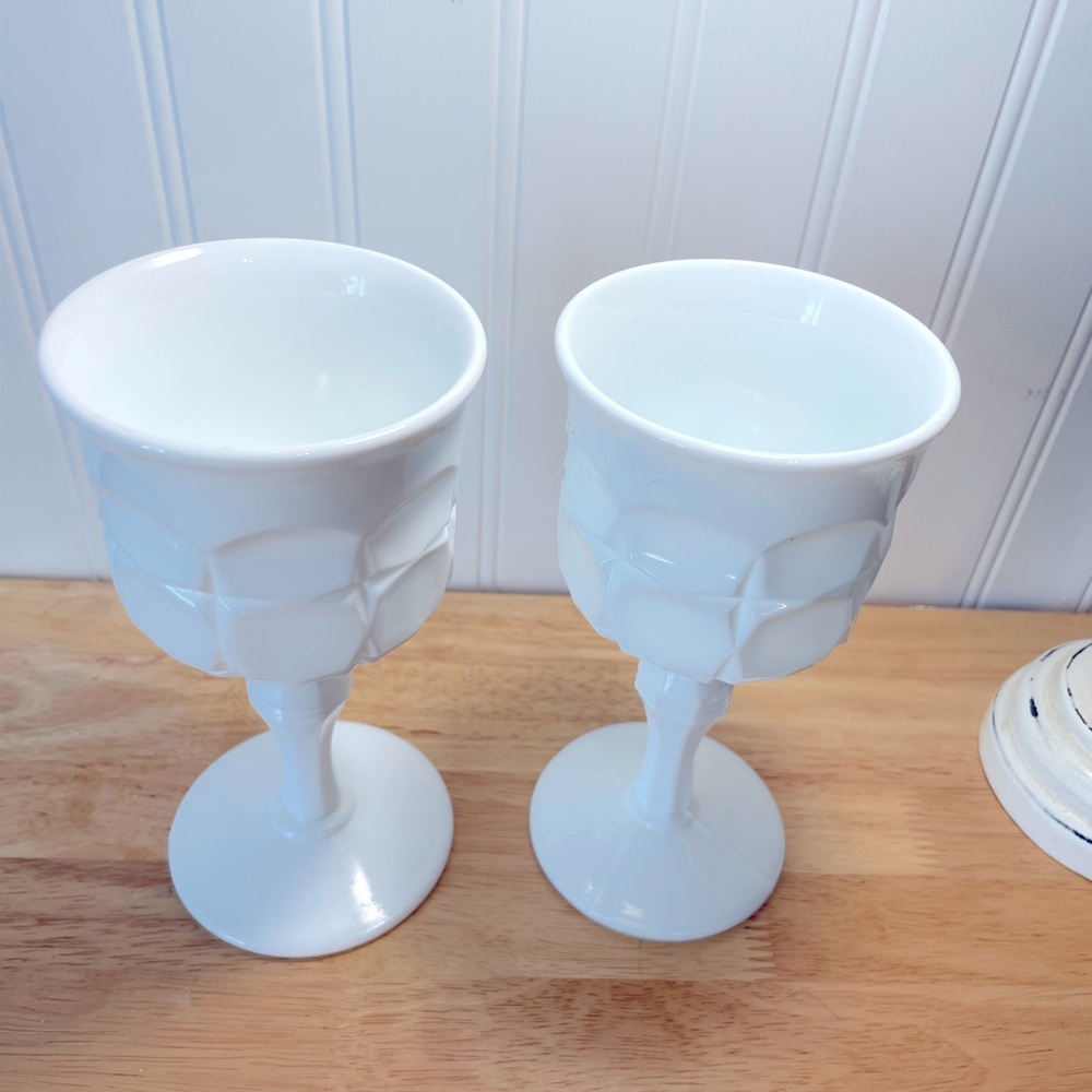 Elegant White milk glass Goblet Set